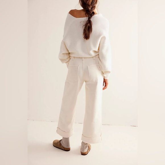 Free People We The Free Palmer Cuffed Jeans NWOT Eggshell - Picture 5 of 6